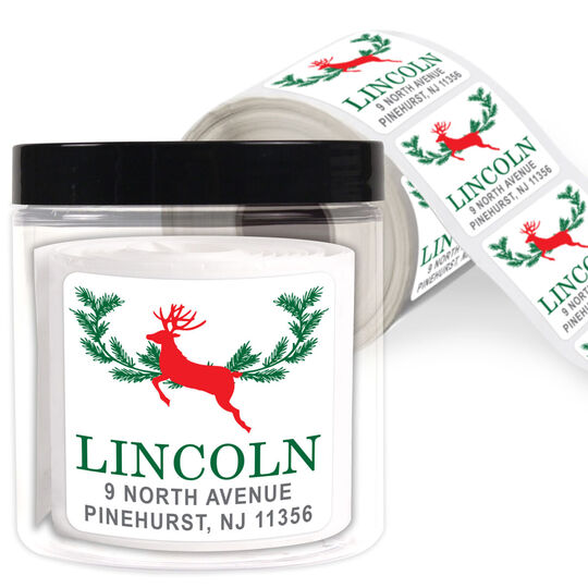 Leaping Deer Square Address Labels in a Jar